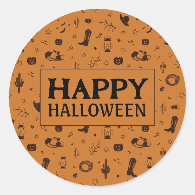 happy halloween old west classic round sticker (Front)