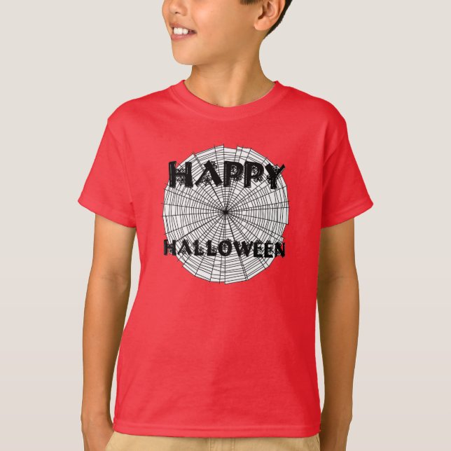 Happy Halloween on Spider Web Kids Tee (Front)