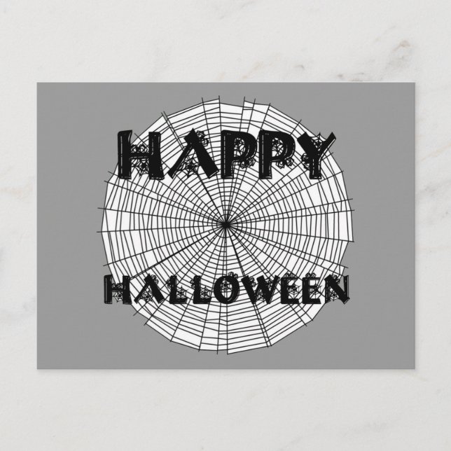 Happy Halloween on Spider Web Text Postcard (Front)