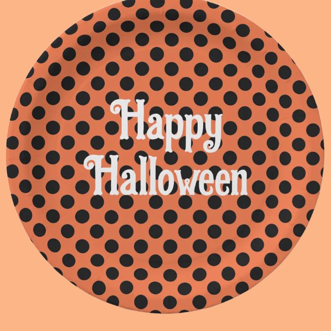 Happy Halloween orange and black dots kids party Paper Plate (Creator Uploaded)