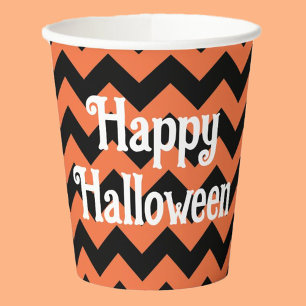 Happy Halloween orange and black kids party Paper Cups