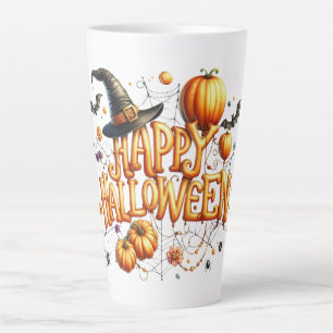 Happy Halloween Orange Balloon Letters Pumpkins Latte Mug
