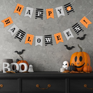 Happy Halloween Orange Black and Gray Patterned Bunting