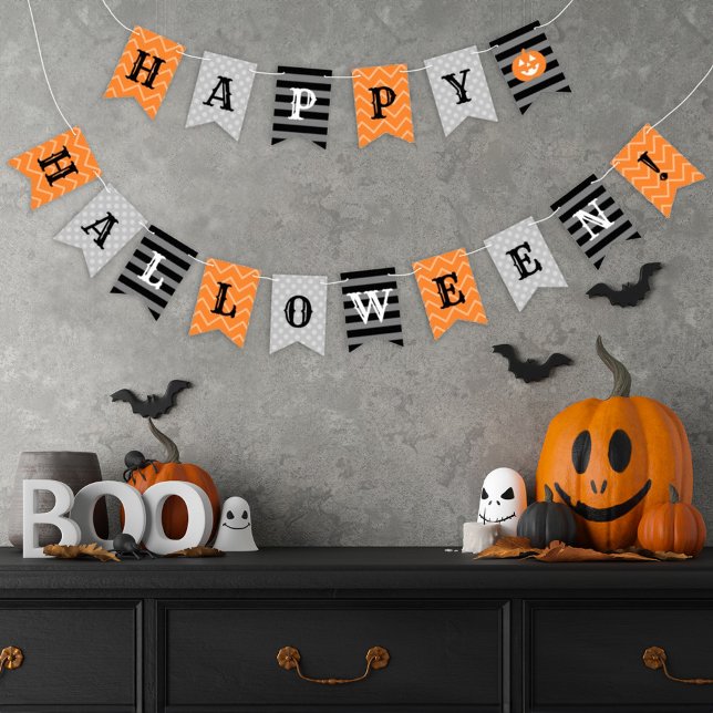 Happy Halloween Orange Black and Gray Patterned Bunting (Creator Uploaded)