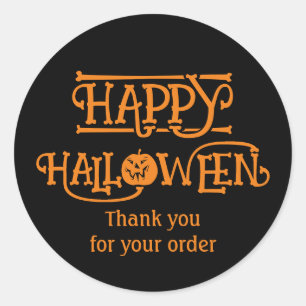 Happy Halloween Orange Black Classic Round Sticker