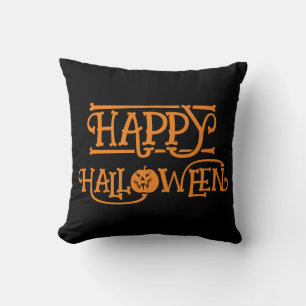 Happy Halloween Orange Black Cushion