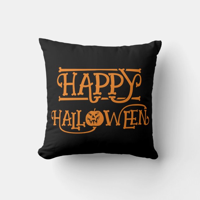 Happy Halloween Orange Black Cushion (Front)