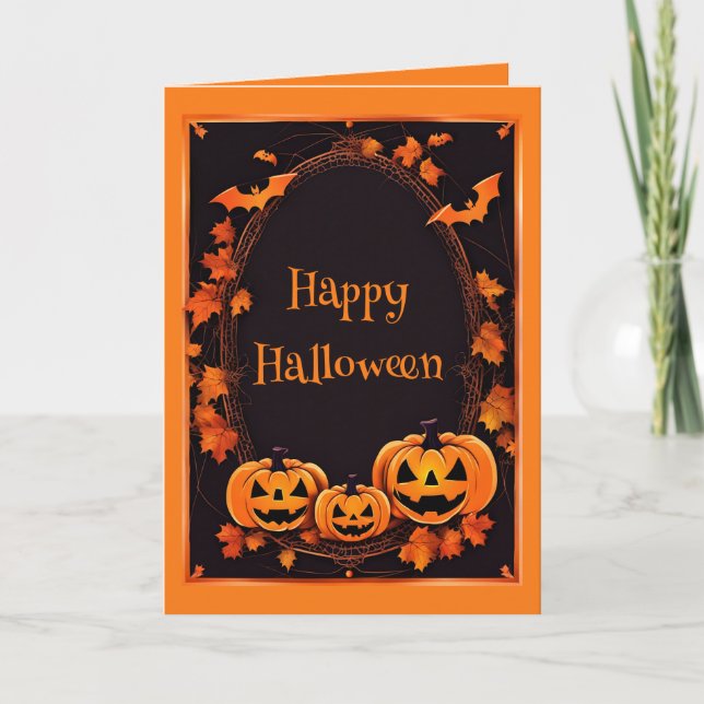 Happy Halloween Orange & Black Frame Card (Front)