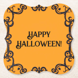 Happy Halloween Orange & Black Paper Coaster