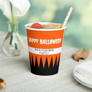 Happy Halloween Orange Black Personalised Paper Cups