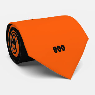 Happy Halloween Orange Black Personalised Tie