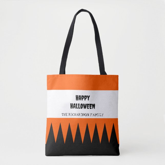 Happy Halloween Orange Black Personalised Tote Bag (Front)