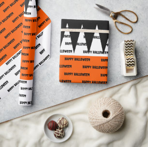 Happy Halloween Orange Black Personalised Wrapping Paper