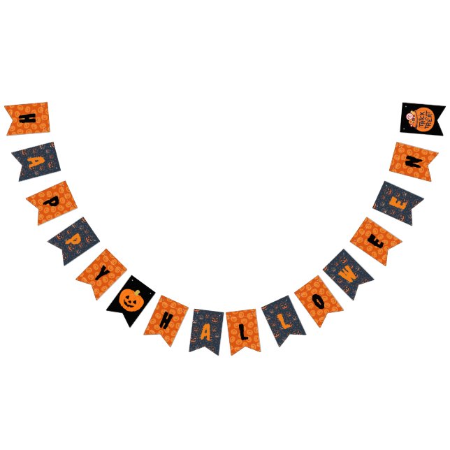 Happy Halloween Orange Black Pumpkin Patterned  Bunting (All)
