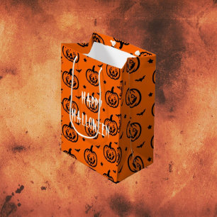 Happy Halloween Orange/Black Pumpkins Medium Gift Bag