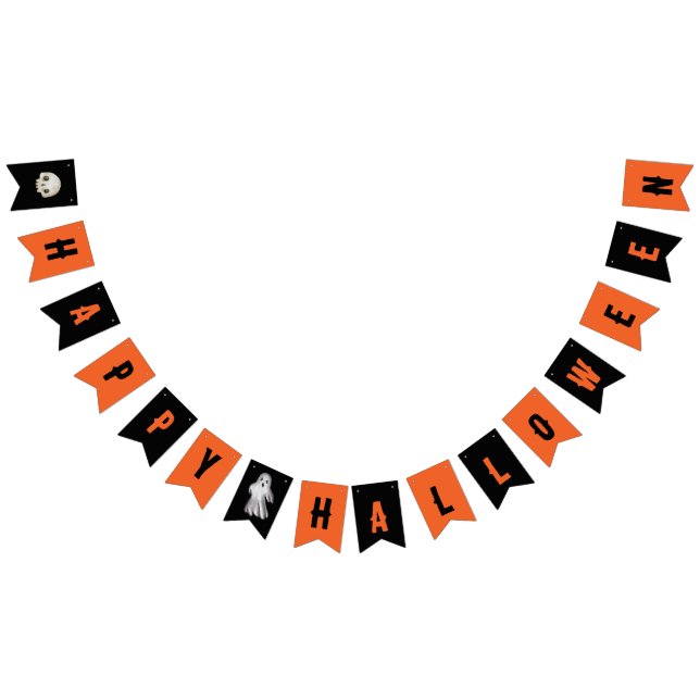 Happy Halloween Orange Black Skull Ghost  Bunting (All)
