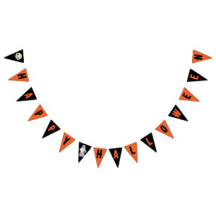 Happy Halloween Orange Black Skull Ghost  Bunting