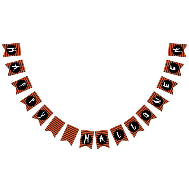 Happy Halloween Orange Black Striped Fun Font Bunting (All)