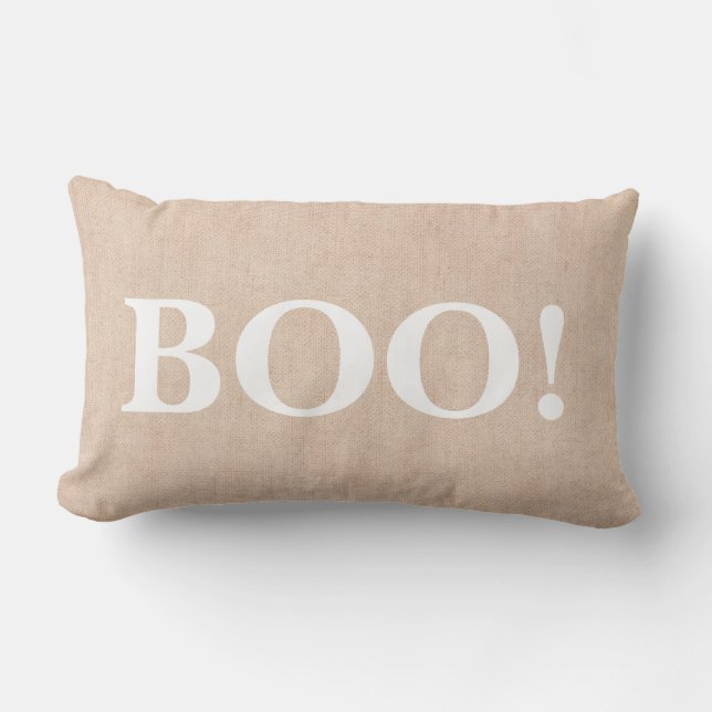 Happy Halloween Orange Boo! Burlap Lumbar Cushion (Front)