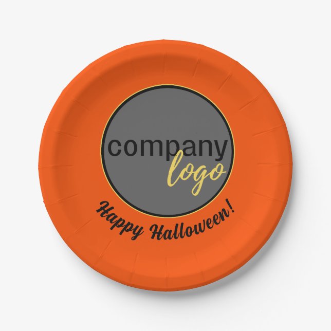 HAPPY HALLOWEEN ORANGE BUSINESS LOGO PROMOTIONAL PAPER PLATE (Front)