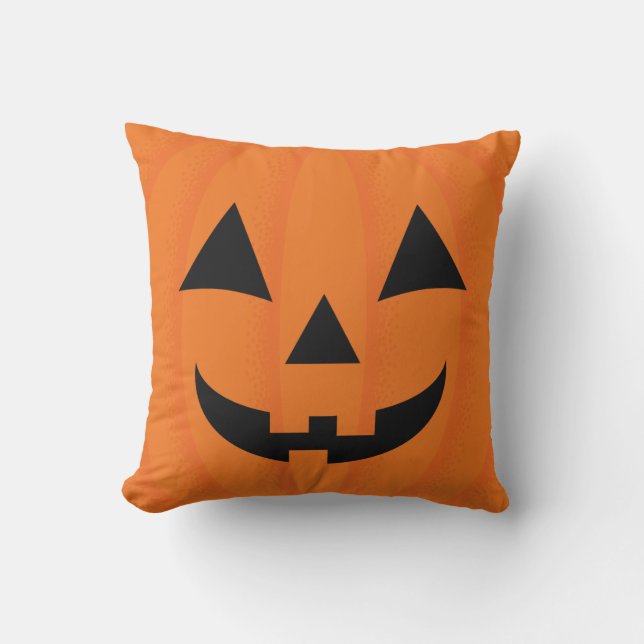Happy Halloween Orange Carved Smiling Pumpkin Face Cushion (Front)