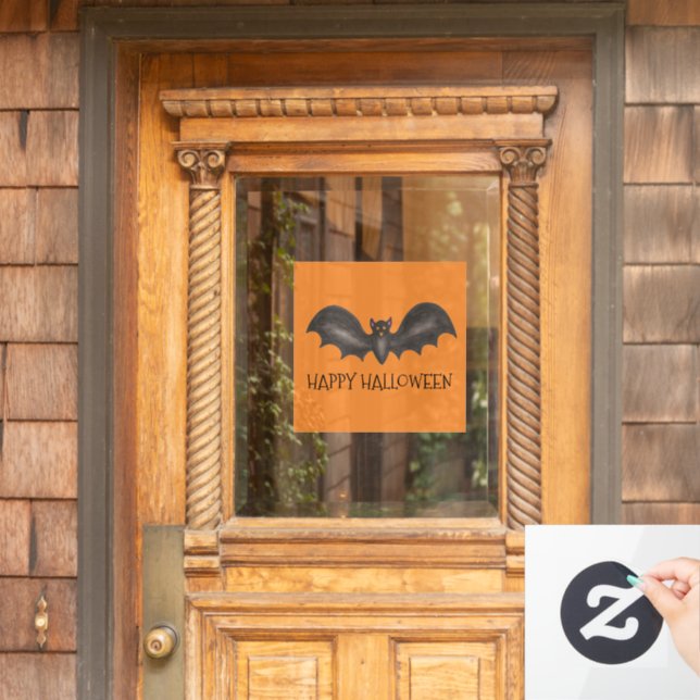 Happy Halloween Orange Flying Black Bat (Home Door)