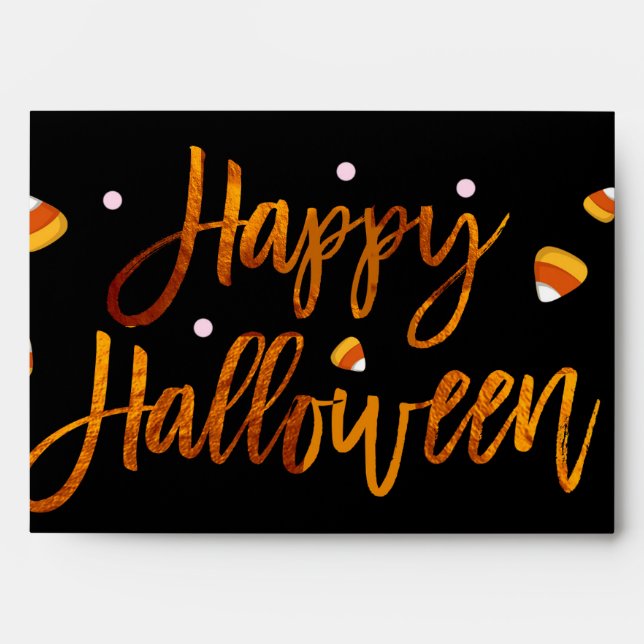 Happy Halloween Orange Foil Modern Party Envelopes (Front)