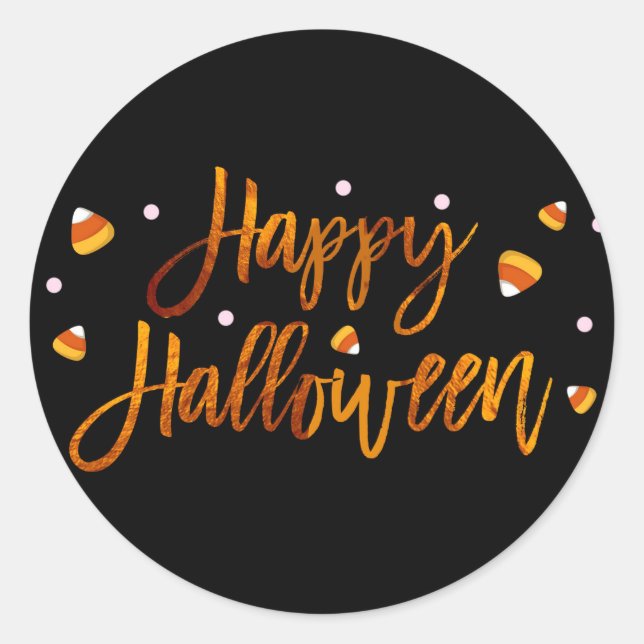 Happy Halloween Orange Foil Modern Script Trendy Classic Round Sticker (Front)