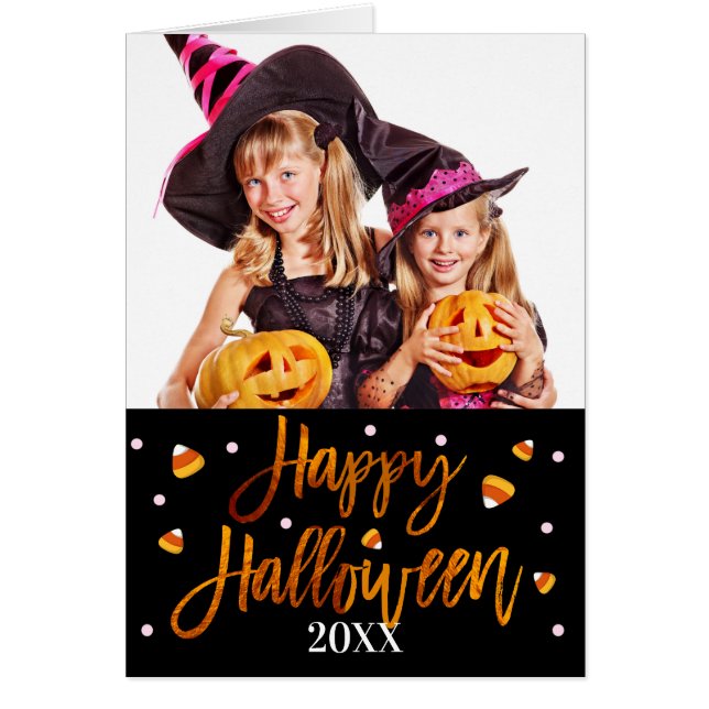 Happy Halloween Orange Foil Script Holiday Photo (Front)
