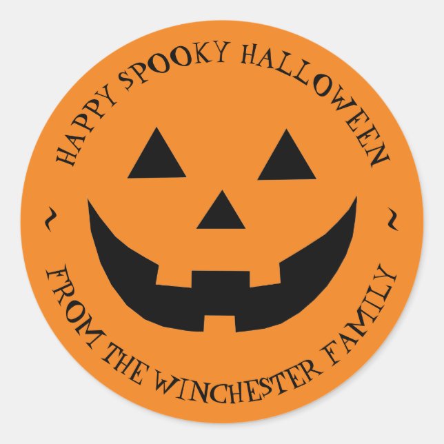 Happy Halloween orange Jack o lantern custom favou Classic Round Sticker (Front)
