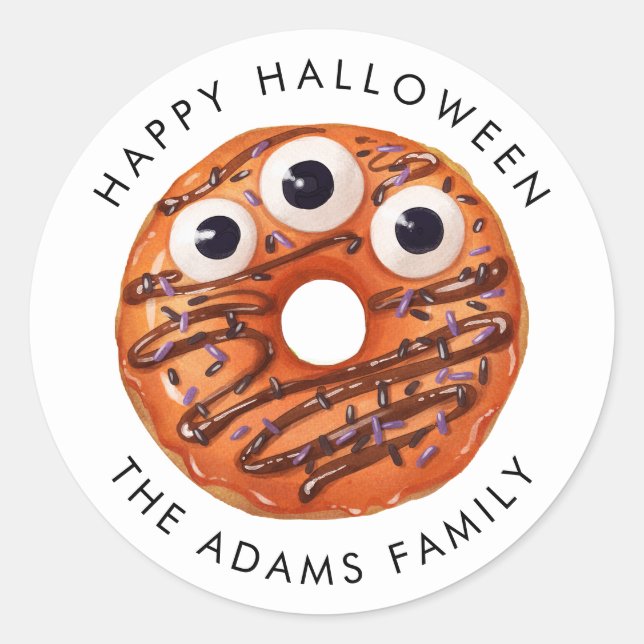 Happy Halloween Orange Monster Doughnut Classic Round Sticker (Front)