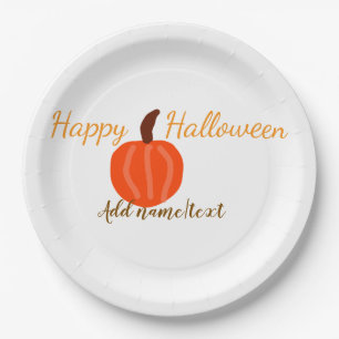 Happy Halloween orange pumpink fall orange brown Paper Plate