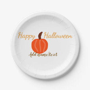 Happy Halloween orange pumpink fall orange brown Paper Plate
