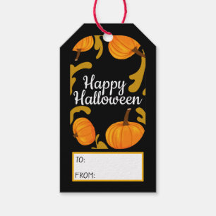 Happy Halloween Orange Pumpkin Black Background Gift Tags