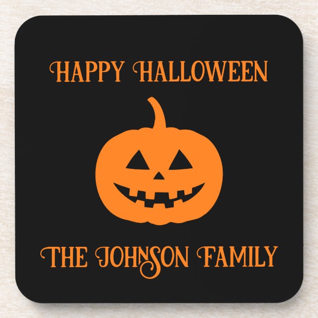 Happy Halloween Orange Pumpkin Coasters (Front)
