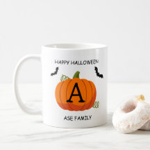 Happy Halloween Orange Pumpkin Custom Initial 