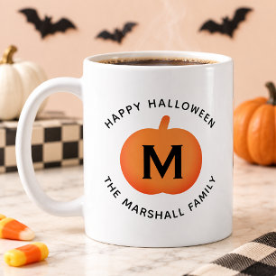 Happy Halloween Orange Pumpkin Custom Initial Coffee Mug