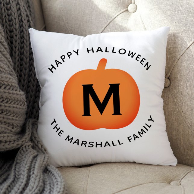 Happy Halloween Orange Pumpkin Custom Initial Cushion (Creator Uploaded)