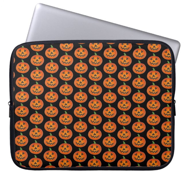 Happy Halloween Orange Pumpkin Jack o' Lantern Laptop Sleeve (Front)