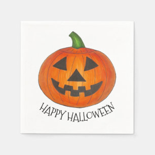 Happy Halloween Orange Pumpkin Jack o' Lantern Napkin