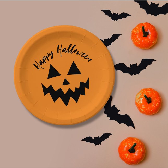 Happy Halloween Orange Pumpkin Jack O Lantern Paper Plate (Creator Uploaded)
