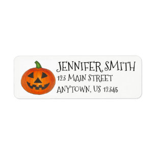 Happy Halloween Orange Pumpkin Jack o' Lantern Return Address Label