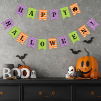 Happy Halloween Orange Purple Green Patterned