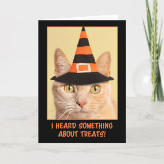 Happy Halloween Orange Tabby Cat Witch Holiday Card