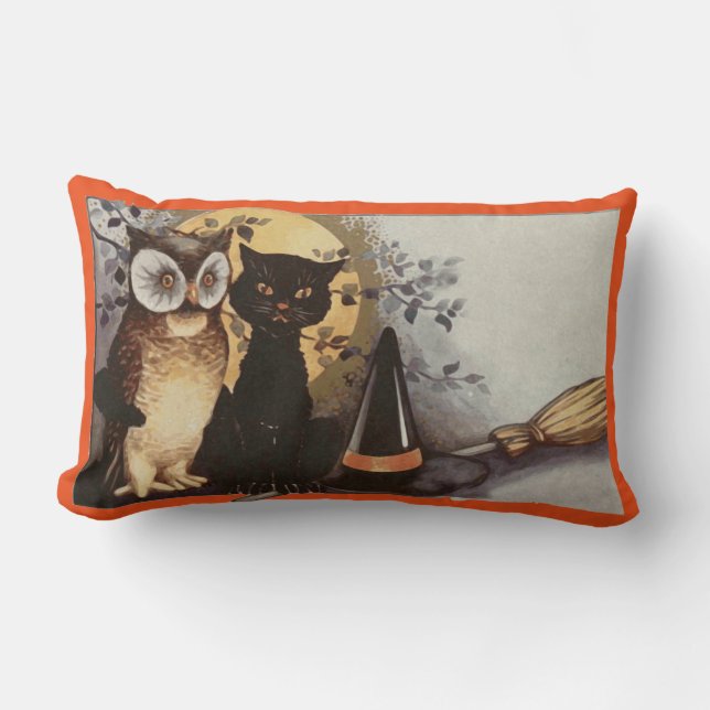 Happy Halloween Owl & Cat Lumbar Cushion (Front)