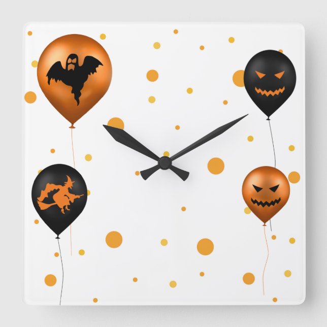 Happy Halloween Party Balloons Square Wall Clock (Front)