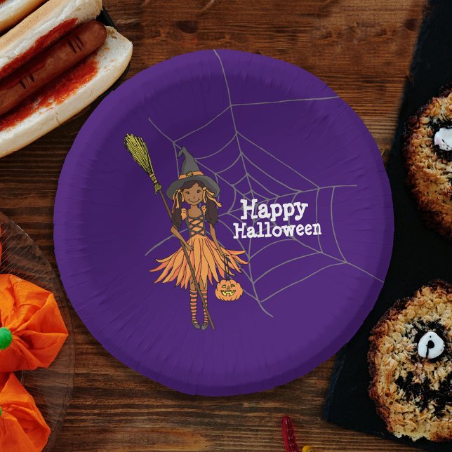 Happy Halloween party cute girl kids Paper Plate (Creator Uploaded)