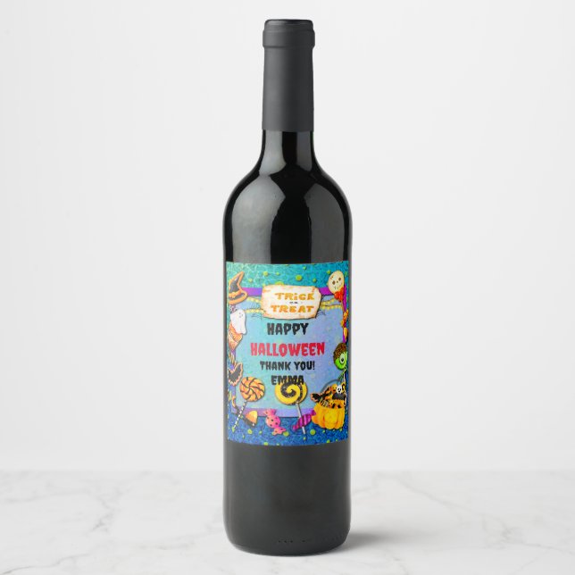 Happy Halloween party filled with trick-or-treat W Wine Label (Front)