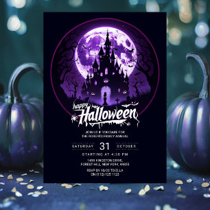 Happy Halloween Party Invitation   Purple Haunted 