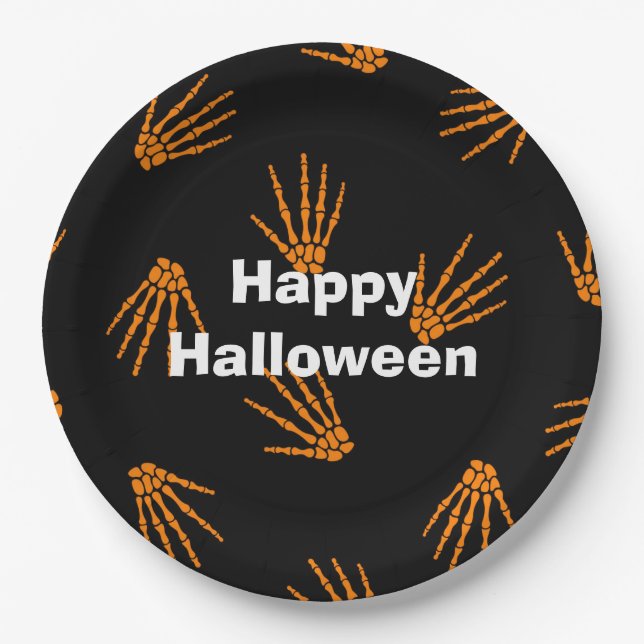 Happy Halloween Party Orange Bones Paper Plate (Front)